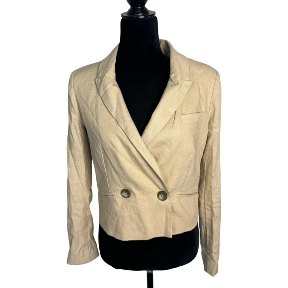 ✅ Jason Wu Linen blend Blazer camel color fully line cropped size S